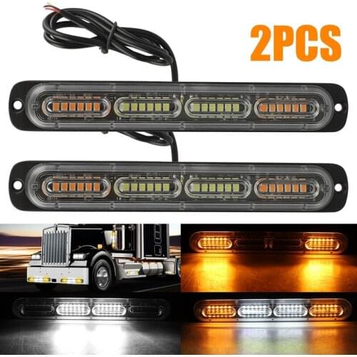2PC Amber /White 24LED Car Truck Emergency Warning Hazard Flash Strobe Light Bar