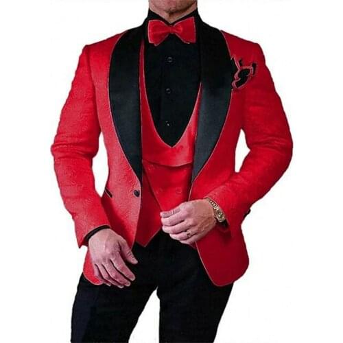 Costume Homme Mariage Tailor-Made Suits Red 3 Pieces Set Men Suit Pants Slim Fit Formal Tuxedo Groom Suits For Wedding