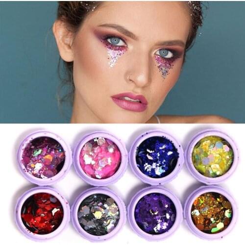 Laser Sequins Glitter Shimmer Diamond 8 Colors Eye Shiny Skin Highlighter Face Body Glitter Festival Makeup Purple Macaron Shape