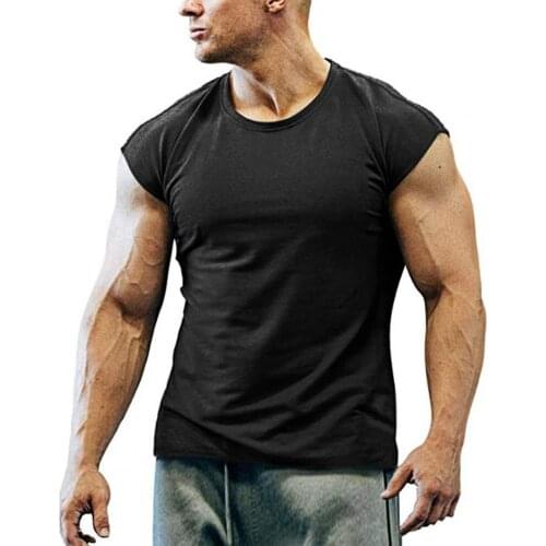 Men T-shirt Solid Color Breathable Summer Round Neck Sleeveless Top Breathable Gym Muscle Training Fitness T-Shirt Sportswear