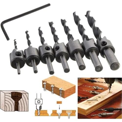 7Pcs 5 Flute Countersink Drills Bit HSS Drills Bit Reamer Set For Woodworking Chamfer 3-10mm