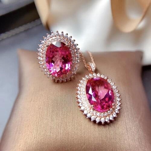 Natural and Real Pink Topaz jewelry set Natural Real Topaz 925 sterling silver 1pc pendant,1pc ring