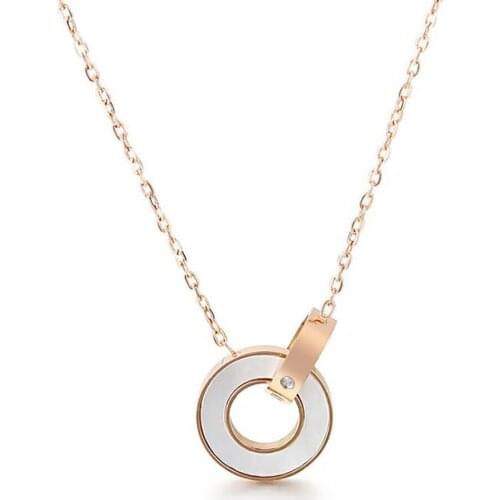 Stainless Steel Fashion Rose Gold Opal Round Circle Roman Number Pendant Necklace Women Minimalism Gift For Him