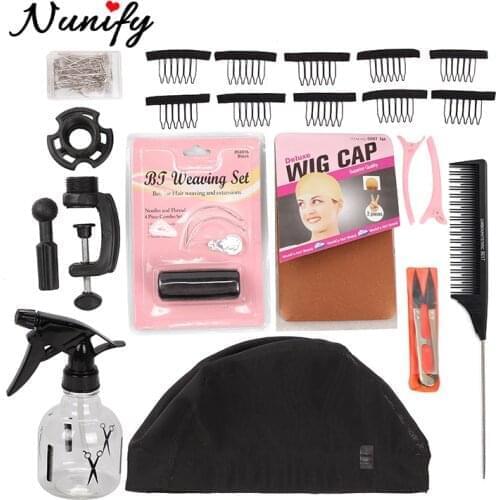 Nunify Head Stand Wig Cap For Wig Making Kit Tool Holder Hair Net T Pins Comb Canvas Block Wig Making Head Weft/ Mannequin Head
