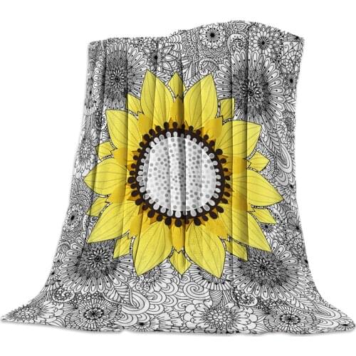 Sunflower And Mandala Pattern Throw Blanket Warm Microfiber Blanket Bedroom Sofa Supplies Blankets for Beds