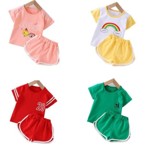 Baby Girl Clothes Kids Clothing Sets 2pcs Cartoon Tee+Solid Shorts Toddler Boy Outfits for Summer Childrens Tracksuit