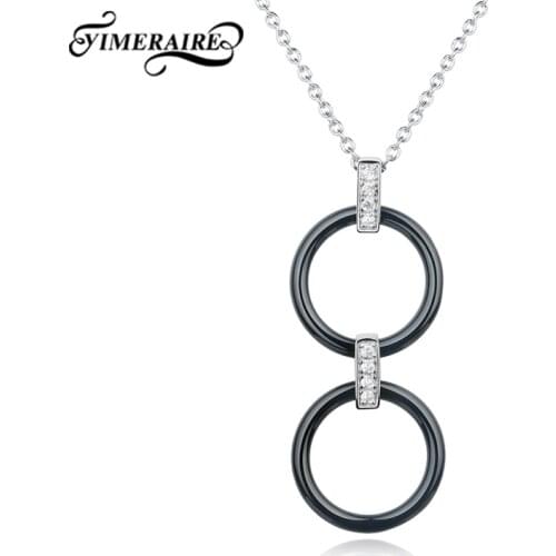 Necklaces Pendants Black Double Round Circle Healthy Ceramic Statement Necklace With Crystal For Women Girls Daily Jewelry Gifts