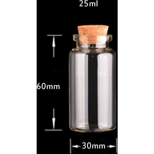 10pcs 25ml Transparent Empty Glass Bottles With Cork Cap Drifting Bottle Food Candy Storage Jars Dispensing Bottle 30 * 60mm