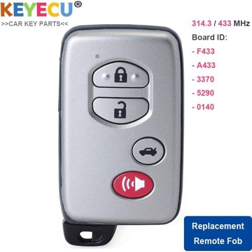 KEYECU A433 F433 27145-0140 / 27145-3370 / 27145-5290 Smart Card Remote Key Fob for Toyota Avalon Camary Aurion Sequoia Prius