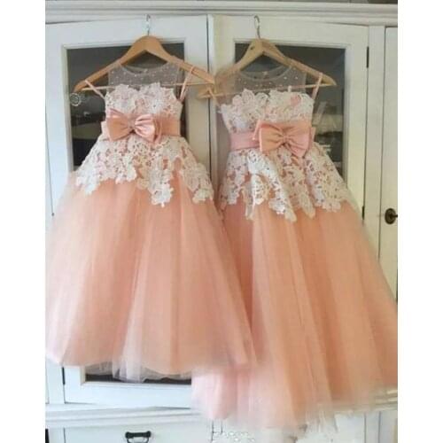 Real Image Pink Flower Girl Dresses for Wedding Party First GIrl Pageant Communion Dresses Vestidos Primera Comunion Para Ninas