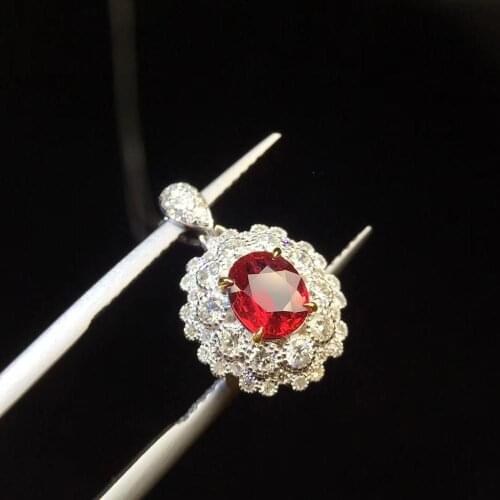 Ruby Fine Jewelry Pure 18 K Gold AU750 Natural 100% Red Ruby 0.6ct Pendant Gold Diamond Pendant Gemstone Necklaces for Women