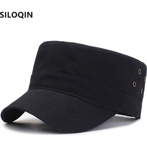 SILOQIN Adjustable Size Mens Flat Cap Washable Cotton Army Military Hats Simple Casual Snapback Cap Men Breathable Sports Caps