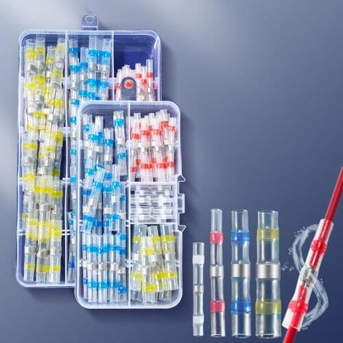 50/100 PCS Solder Seal Wire Connectors Waterproof Heat Shrink Butt Connectors Electrical Wire Terminals Insulated Butt Splices