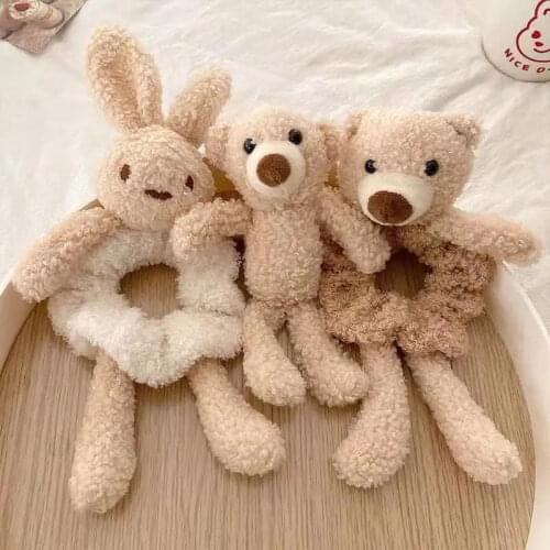 Stylish cute bear Hair band Ponytail Leather Sleeve Plush Hair Tie accessories personality creative Soothing doll Christmas gift