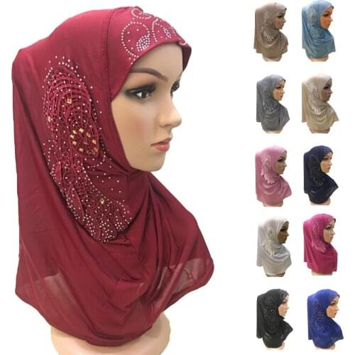 Rhinestone Amira Hijab Women Muslim Head Scarf Wrap Islamic Headwear Shawl Cap One Piece Ramadan Full Cover Middle East Niquabs