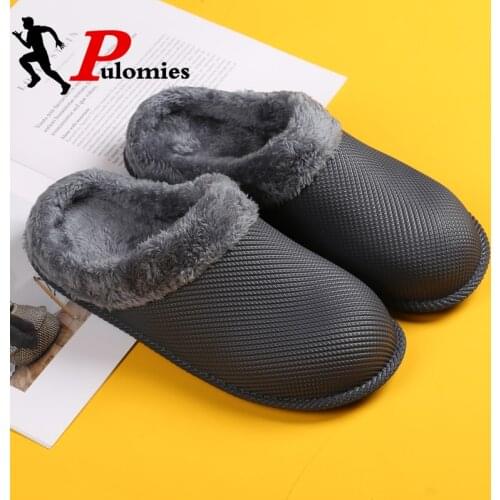 PULOMIES Men Women Slippers Ladies Slippers Winter Warm Slippers Indoor Fur Slippers Casual Plush Slippers Platform Slippers