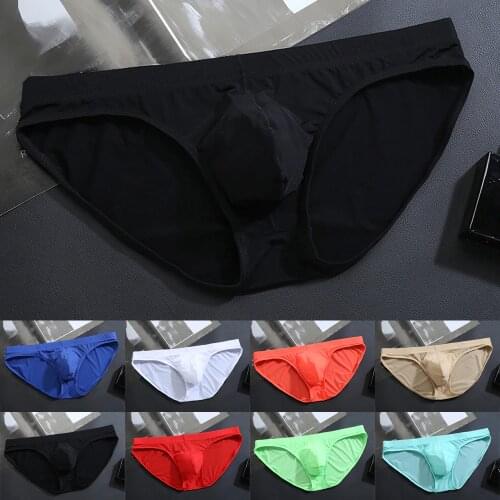 New Mens U Convex Pouch Underwear Briefs Seamless Sexy Low-waist Panties Ice Silk Underwear Mens Transparent Briefs Mid-low