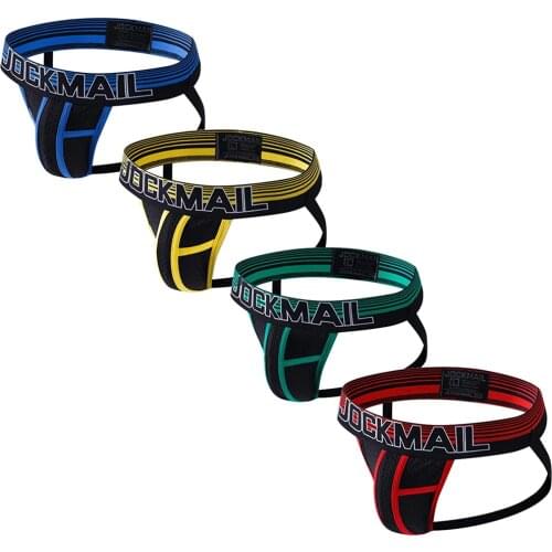 JOCKMAIL Mens Sexy G String Mesh Breathable Hip-lift Jockstrap Homme 4-Pack Ropa Interior Hombre High Quality Underwear Gay Slip