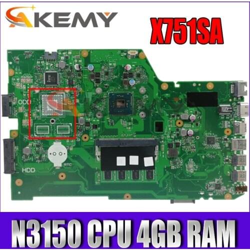 X751SA N3150 CPU DDR3L 4GB RAM mainboard For ASUS X751S X751SA X751SV Laptop motherboard 90NB07M0-R00050 Tested free shipping