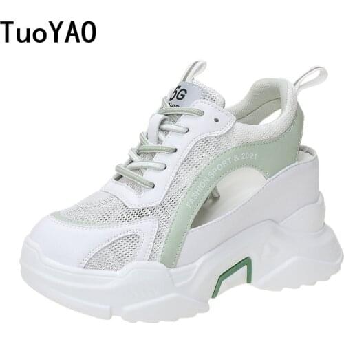 Platform Sneakers Woman 2021 Summer Breathable Wedges 9CM High Heel Ladies Mesh Sneakers Hollow out Chunky Shoes Casual Mujer