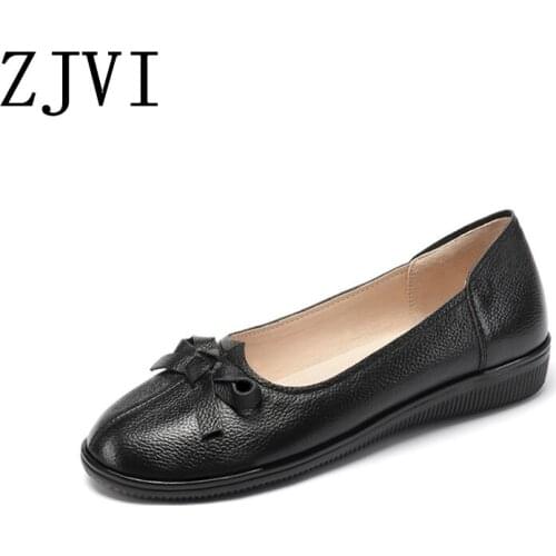ZJVI Woman Fashion Round Toe Flats 2020 Women Genuine Leather Spring Autumn Ladies Mother Girls New Causal Shoes Sneakers