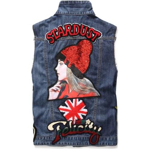 Summer Fashion Mens Vest Vintage Embroidery Slim Fit Sleeveless Mans Waistcoat Casual Single Breasted Jean Colete Masculino