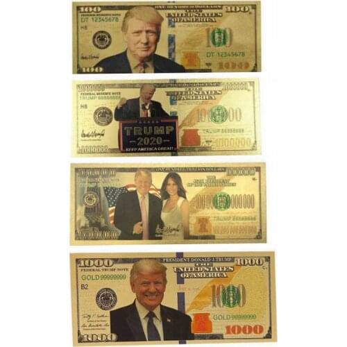 1 Pc Antique Plated Realistic Donald Trump and The First Lady Antique 24K Gold Plated Dollars Decoration Banknotes High Quality