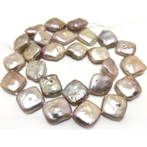 16 inches 14-15mm Natural Lavender Diagonally Drilled Flat Square Shaped Natural Pearl Loose Strand for Necklace