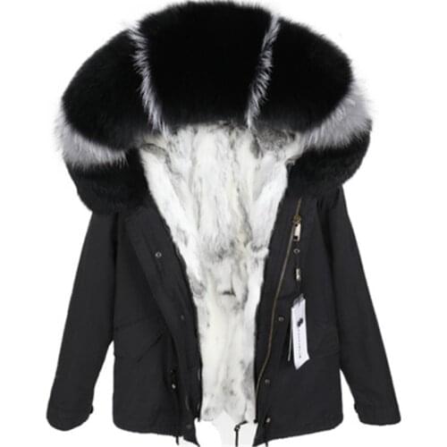 2020 Fashion woman army green Large raccoon fur collar hooded coat parkas outwear detachable rabbit fur lining winter jacket