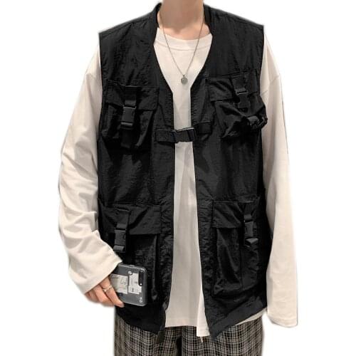 2021 Mens Fashion Outdoors Tactical Coat Cargo Vest Hip Hop Men Sleeveless Jacket Coat Gilet Mens Vest