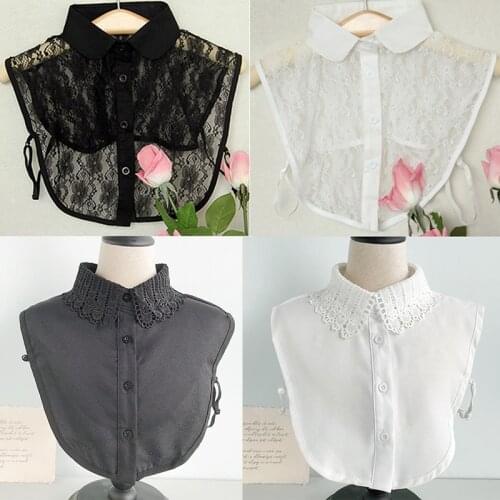 21 Styles Front Tie White Black Fake Collar Stand Detachable Collar Fake Women Vintage Lace Lady False Blouse Collar Half Shirt