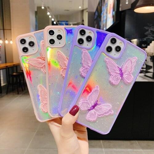 3D Butterfly Phone Case for iphone 11 12 Pro Max Mini Silicone Laser Card Glitter Cases Cover for iphone SE 7 8 plus X XR XS Max