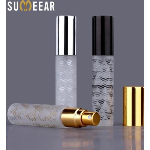 50 Pcs/Lot 10ml Frosted glass Atomizer Bottle Colored dots Aluminum cap Spray Perfume Bottle Travel Bottles Container