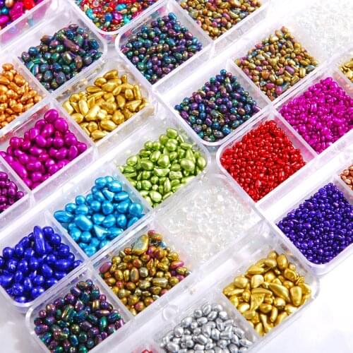 6Grid Mix 3D Nail Decoration Gravel Color 2-4mm Nail Art Round Stone Fruit Soft Ceramic Nail Art Decoration DIY Nail Accessories