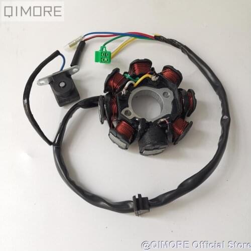8 pole 5 wire DC fired magneto stator for 4 stroke Scooter Moped ATV Go Kart GY6 125 GY6 150 cc 152QMI 157QMJ 1P57QMJ
