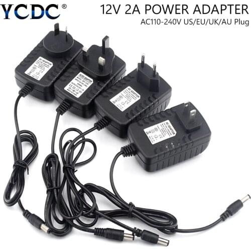 Power Adapter Supply AC 100-240V Charger DC 12V 2A US/EU/AU/UK Plug For LED Strip Light CD Players Power Supply Adapter