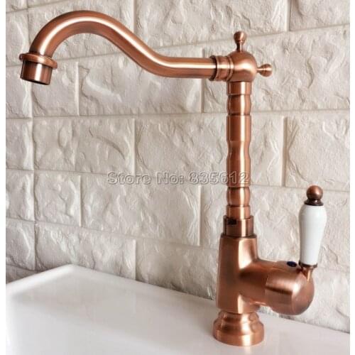 Antique Red Copper 360 Swivel Spout Kitchen & Bathroom Faucet / Wash Basin Mixer Sink Taps Cold and Hot Water Faucets Wnf402