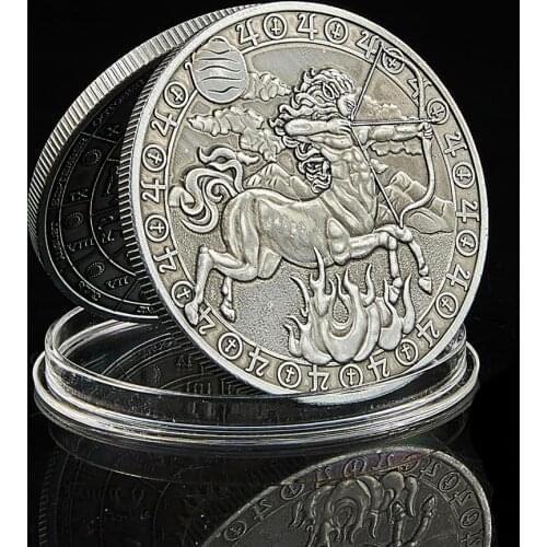 Archer Sagittarius Antique Silver Coin Niue 12 Constellation Embossed Sagittarius Plated Coin