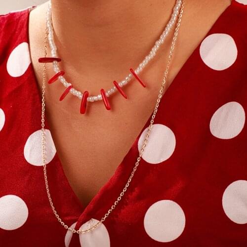 Bohemian Short Collar Chokers Necklaces For Women Boho Charming Bijou Ethnic Acrylic Beads Red Stone Statement Necklace Gifts