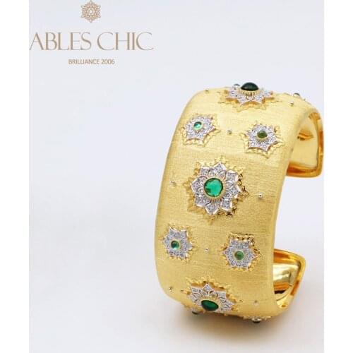 18K Gold Tone Gemstones CZ Renaissance Geometric Fretwork Wedding Bangle 925 Silver Floral Dream Cocktail Bracelet Fine Jewelry