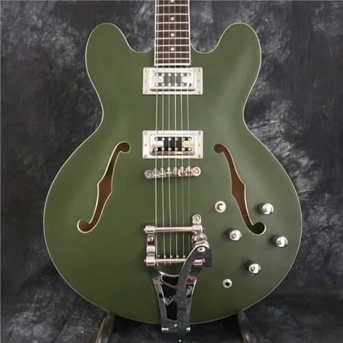 Custom Made 335 Jazz Half Hollow Body Green Electric Guitar Bridge Trill Hardware Chrome Plating