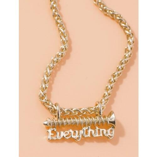 Lost Lady New Nail Shape EVERYTHING Letter Pendant Chain Necklaces for Woman Hiphop Unisex Collar Statement Jewelry Bijoux Gifts