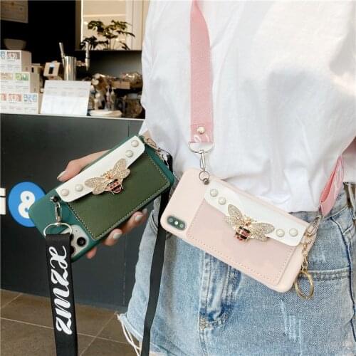 Luxury Brand Pearl Bee Wallet Leather soft case for iphone 11 Pro Max 7 8 plus X XR XS 12 cover for samsung S8 S9 S10 S20 coque
