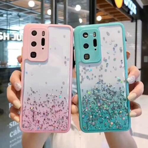 SUYACS Gradient Glitter Candy Color Phone Case For Samsung S21 A32 A52 A72 A51 A71 A50 Soft Epoxy Clear Phone Back Cover Gift