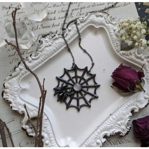 Black Spiderweb Necklace with Moonstone.Gothic // Witch // Halloween // Wiccan // Pagan // Witchy Jewelry