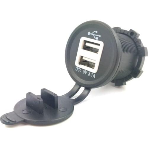DC 12~24V 3.1A DIY Car USB Charger Water Resistant Dual USB Car Charger Adapter with Blue Light for Car Motocylcye Boat