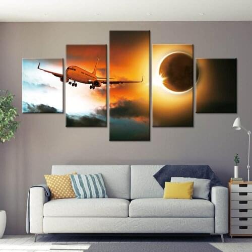 Home Decor Canvas Aircraft Painting Wall Art Solar Eclipse HD Prints 5 Panel Poster Framework For Living Room