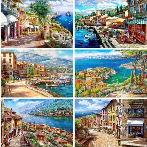 Evershine Diamond Painting House 5D DIY Diamond Embroidery Landscape Cross Stitch Seaside Rhinestone Picture Home Decor Gift
