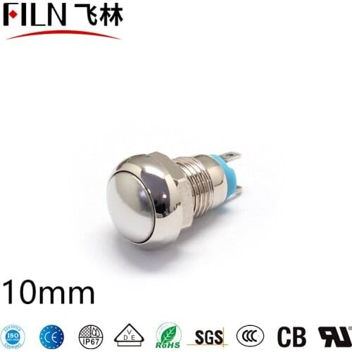 FILN Round Surface Momentary 10mm Stainless steel push button switch with two soldering pins