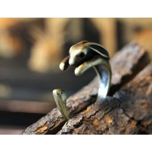 Drop shipping-3D Rabbit Ring with Black Crystal Eyes